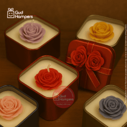 MINI ROSE CANDLE IN SQUARE TIN BOX WITH LID