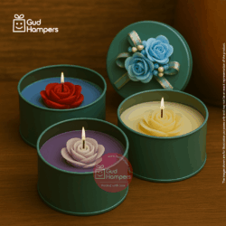 SMALL ROSE CANDLE IN ROUND TIN BOX WITH LID