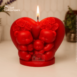 TEDDY FAMILY WITH BIG HEART CANDLE