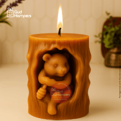 CUTE BEAR SITTING INSIDE WOOD LOG PILLAR CANDLE