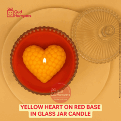 Yellow Heart on Red Base in Glass Jar Candle