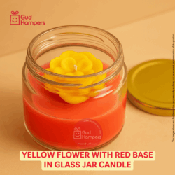 Yellow Flower with Red Base in Glass Jar Candle