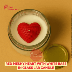 Red Meshy Heart with White Base in Glass Jar Candle