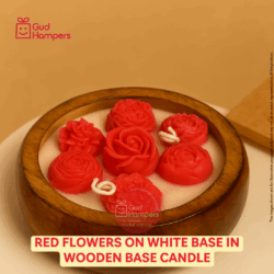 Red Flowers on White Base in Wooden Base Candle