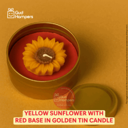 Yellow Sunflower with Red Base in Golden Tin Candle