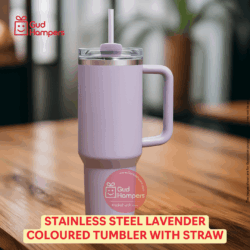 STAINLESS STEEL LAVENDER COLOURED TUMBLER WITH STRAW