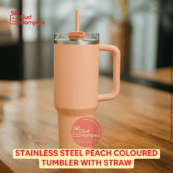 STAINLESS STEEL PEACH COLOURED TUMBLER WITH STRAW