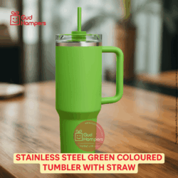 STAINLESS STEEL GREEN COLOURED TUMBLER WITH STRAW