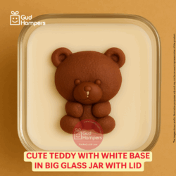 Cute Teddy with White Base in Big Glass Jar with Lid