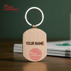 ECO WOODEN SEMI-RECTANGULAR KEYCHAIN